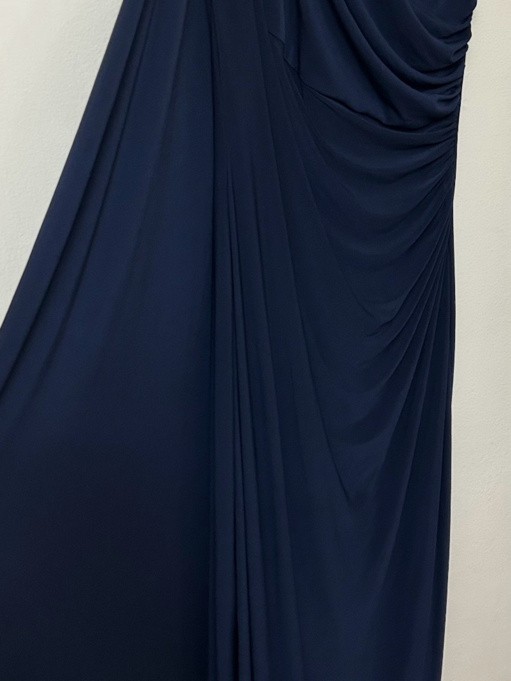 Lauren by Ralph Lauren One-Shoulder Navy Evening Gown Draped Cascade size 12 - Picture 4 of 6